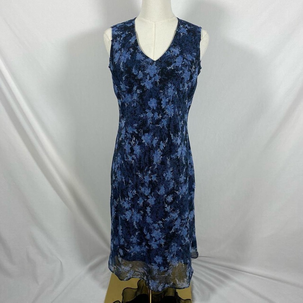 Eva Blue floral‎ dark blue maxi dress beaded size 8 whimsigoth dark fairy